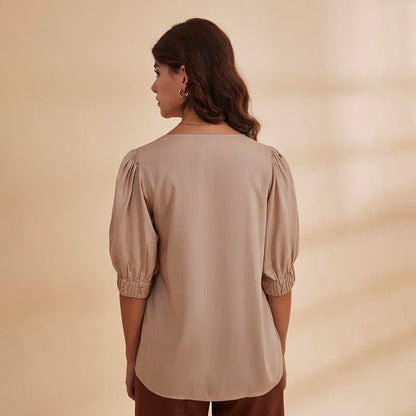 Daryah - Beige Organic Bamboo Embroidered Top | Verified Sustainable by Brown Living™