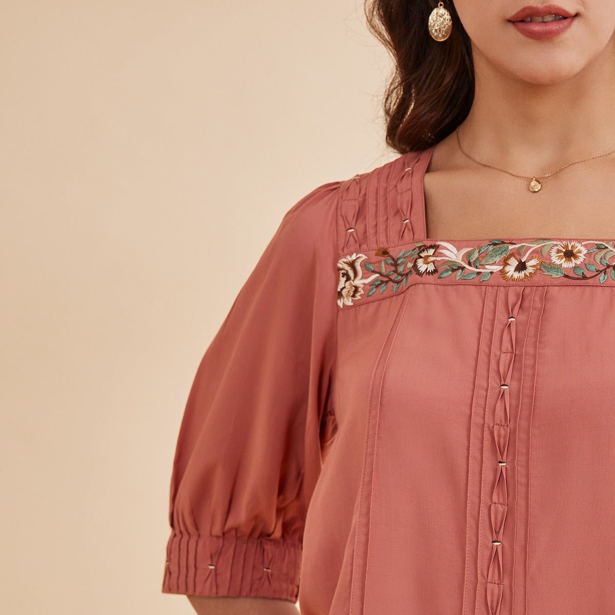 Daryah Pink - Organic Bamboo Embroidered Top | Verified Sustainable by Brown Living™