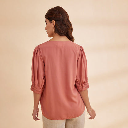 Daryah Pink - Organic Bamboo Embroidered Top | Verified Sustainable by Brown Living™