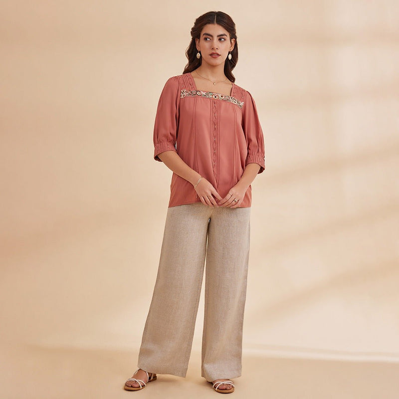 Daryah Pink - Organic Bamboo Embroidered Top | Verified Sustainable by Brown Living™