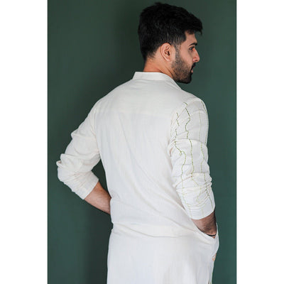 Desert Star Khadi Kurta - Mandarin Collar, Basic Sleeves – Mens Kurta on Brown Living™. SKU: DL0147XS. Img 6.