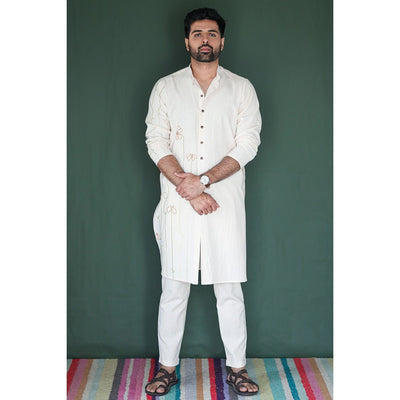 Desert Star Khadi Kurta - Mandarin Collar, Basic Sleeves – Mens Kurta on Brown Living™. SKU: DL0147XS. Img 1.