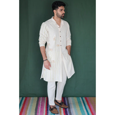 Desert Star Khadi Kurta - Mandarin Collar, Basic Sleeves – Mens Kurta on Brown Living™. SKU: DL0147XS. Img 2.