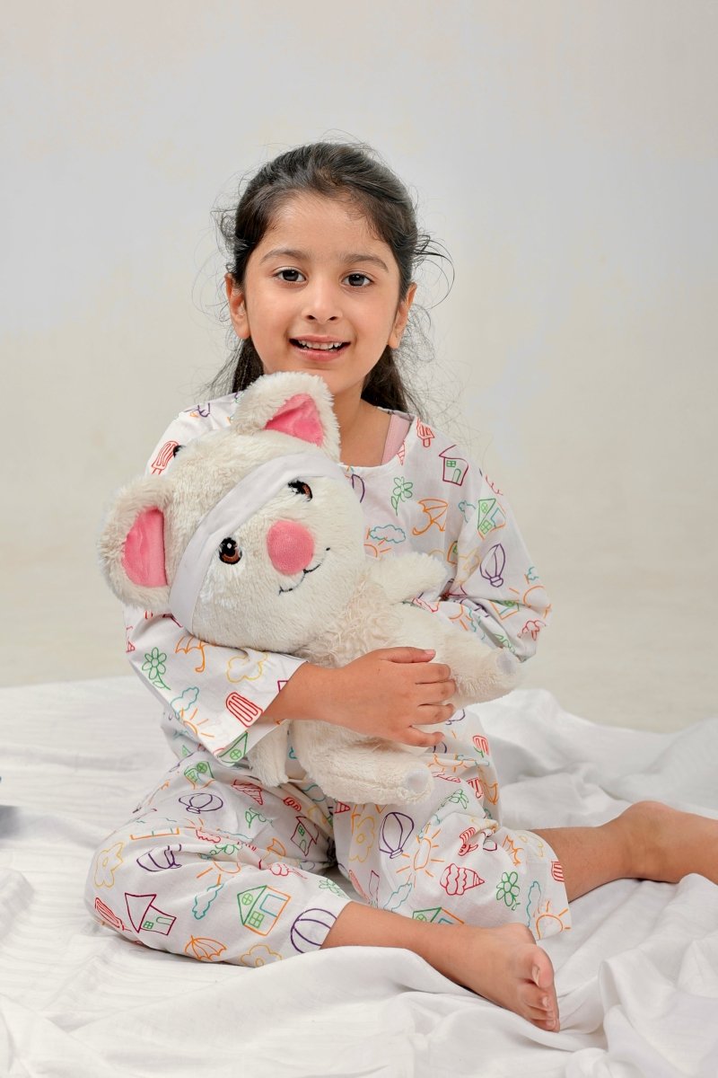 Doodle Dreams Unisex Kids Night Suit, Kurta & Pajama Set | Verified Sustainable by Brown Living™