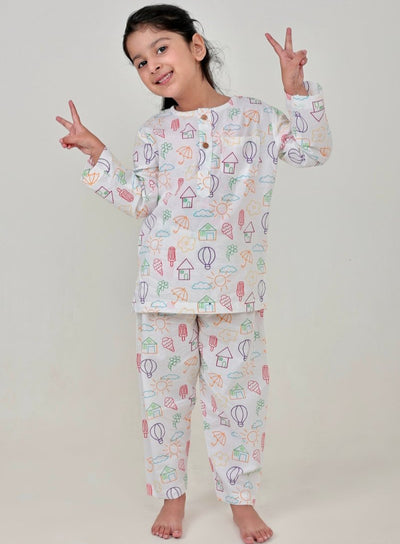 100% Cotton Doodle Dreams Kids Kurta & Pants Set – Kids Nightwear on Brown Living™. SKU: DDS23M1. Img 2.