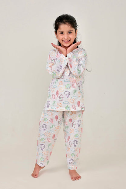 Doodle Dreams Unisex Kids Night Suit, Kurta & Pajama Set | Verified Sustainable by Brown Living™