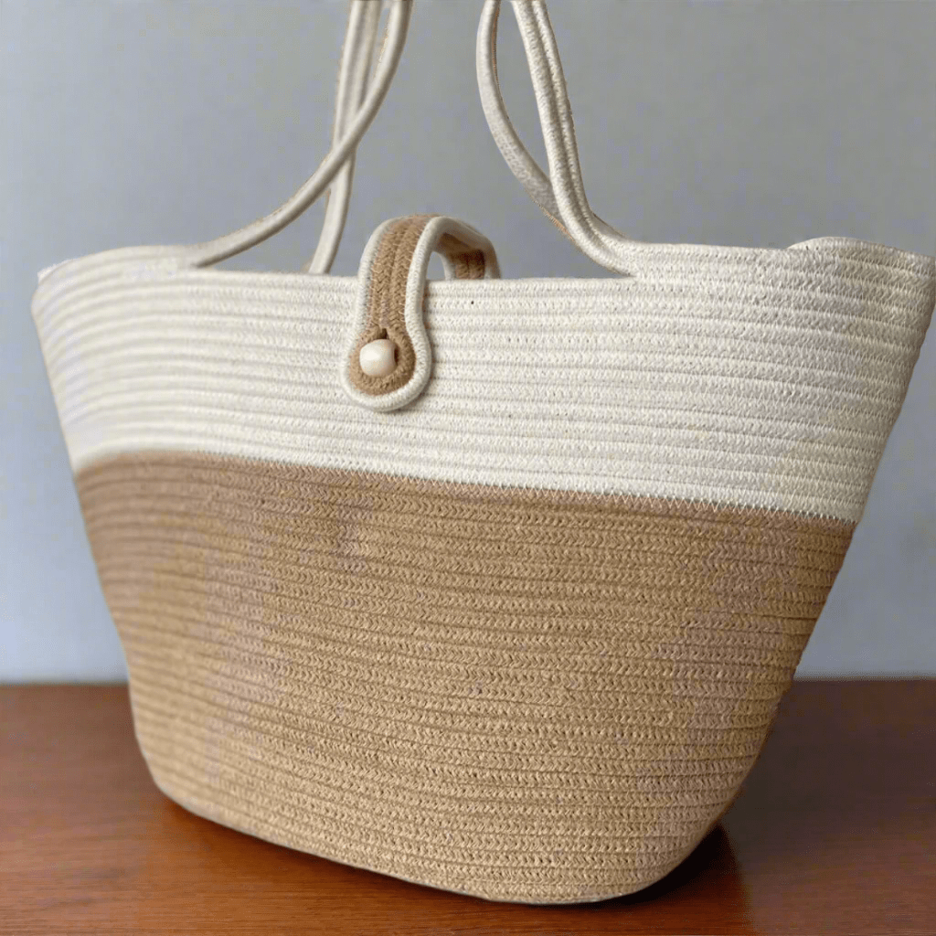 Dual color - Beige & White Boho Tote Bag | Verified Sustainable by Brown Living™