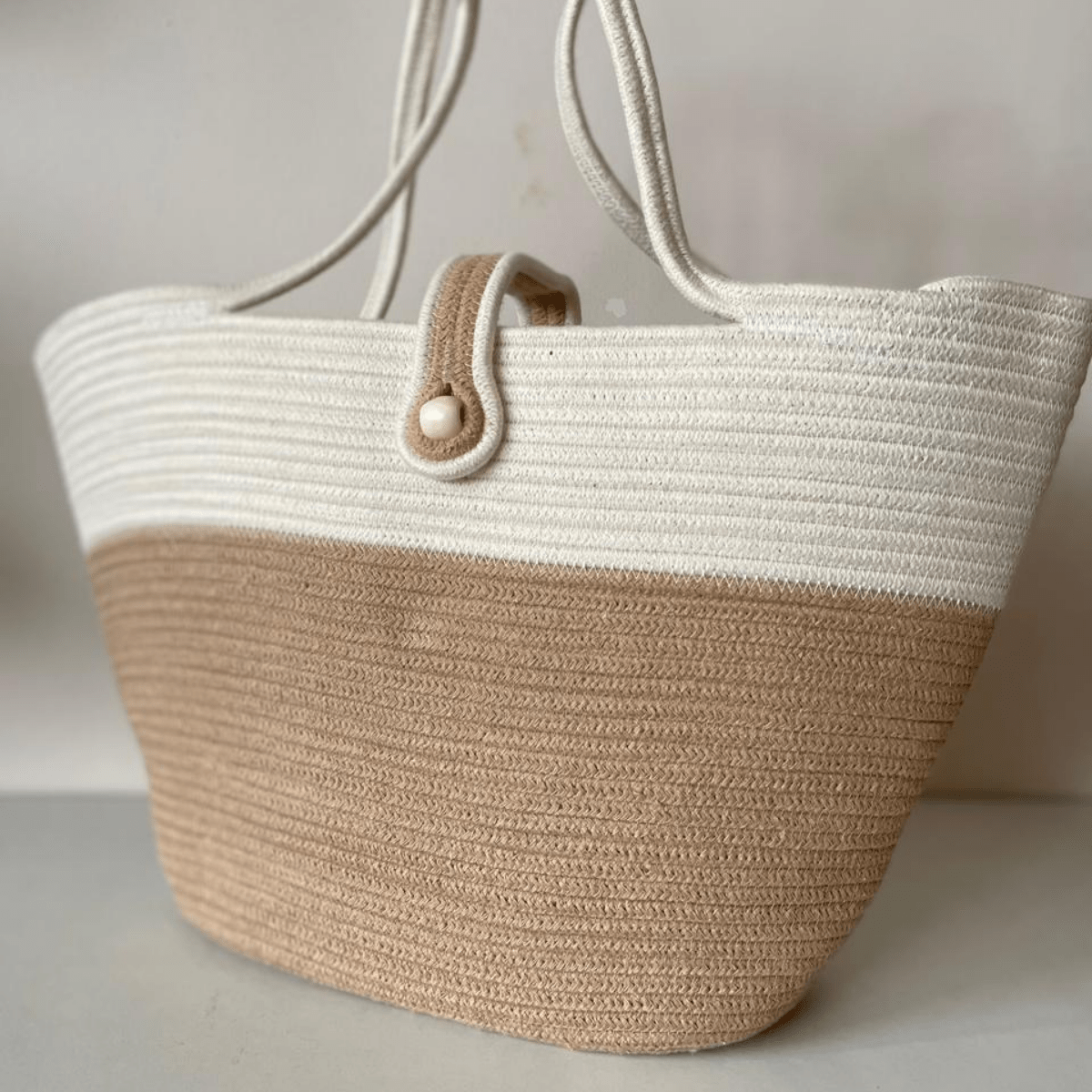 Dual color - Beige & White Boho Tote Bag | Verified Sustainable by Brown Living™