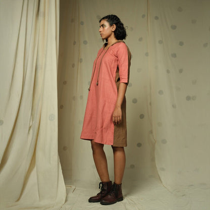 Dusty Pink Natural Fiber Organic Khadi Hoodie Dress | Verified Sustainable by Brown Living™