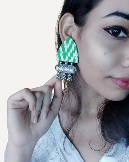 Earthy Green Fabric Drops for Everyday Wear – Womens earrings by The serene by Rainvas available on Brown Living™. . SKU: RVS - SER - EAR - 54. Img 5.