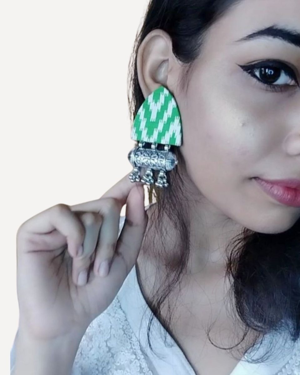 Earthy Green Fabric Drops for Everyday Wear – Womens earrings by The serene by Rainvas available on Brown Living™. . SKU: RVS - SER - EAR - 54. Img 5.