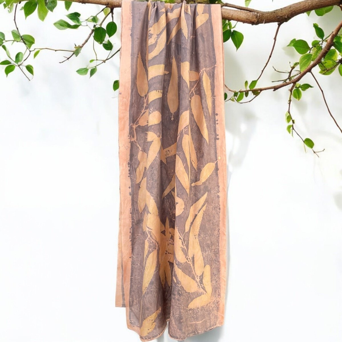 Earthy Hues: Eco - Printed Silk Stole | Verified Sustainable by Brown Living™