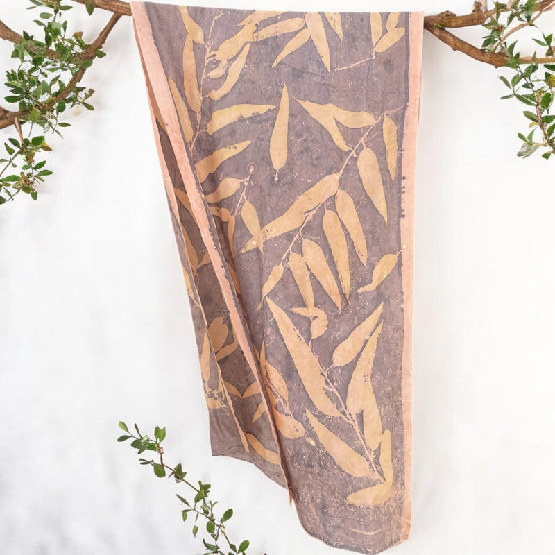 Earthy Hues: Eco - Printed Silk Stole | Verified Sustainable by Brown Living™