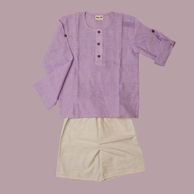 Earthy Wanderer - Full Sleeve Button - down Shirt and Shorts Set – Kids Daywear Sets on Brown Living™. SKU: SCBSA - 01. Img 1.