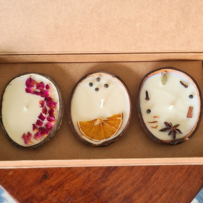 Eco - Friendly Coconut Diwali Candles Gift Box - Set of 3 Candles – Gift Giving on Brown Living™. SKU: TGACNDLSET - 3. Img 5.