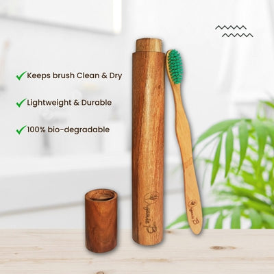 Eco Friendly Travel Case with Neem Toothbrush – Tooth Brush on Brown Living™. SKU: 192 - 15257 - neemtoothbrushwithtube. Img 2.
