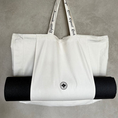Eco - Friendly Yoga Tote Bag for Daily Practice – Tote Bag on Brown Living™. SKU: YOGA001(WH). Img 1.