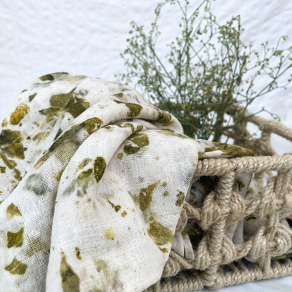 Eco - printed Kala Cotton Stole - Off white with green | Verified Sustainable by Brown Living™