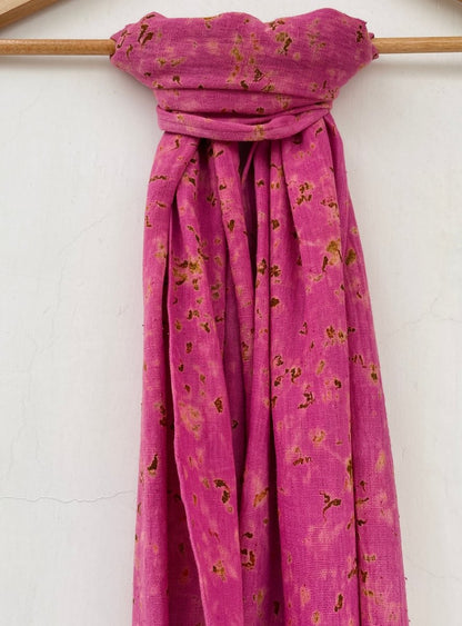 Eco - printed Kala Cotton Stole - Pink with Yellow | Verified Sustainable by Brown Living™