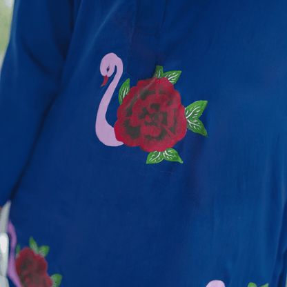Egyptian Blue Handpainted Organic Satin Dress – Womens Dress by October available on Brown Living™. M . SKU: . Img 5.