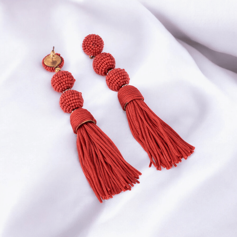 Elegant Red Beaded Tassel Earrings | Verified Sustainable by Brown Living™