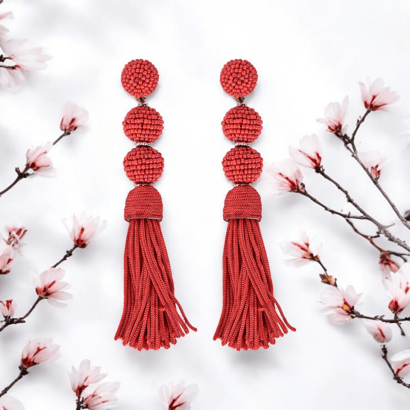 Elegant Red Beaded Tassel Earrings | Verified Sustainable by Brown Living™