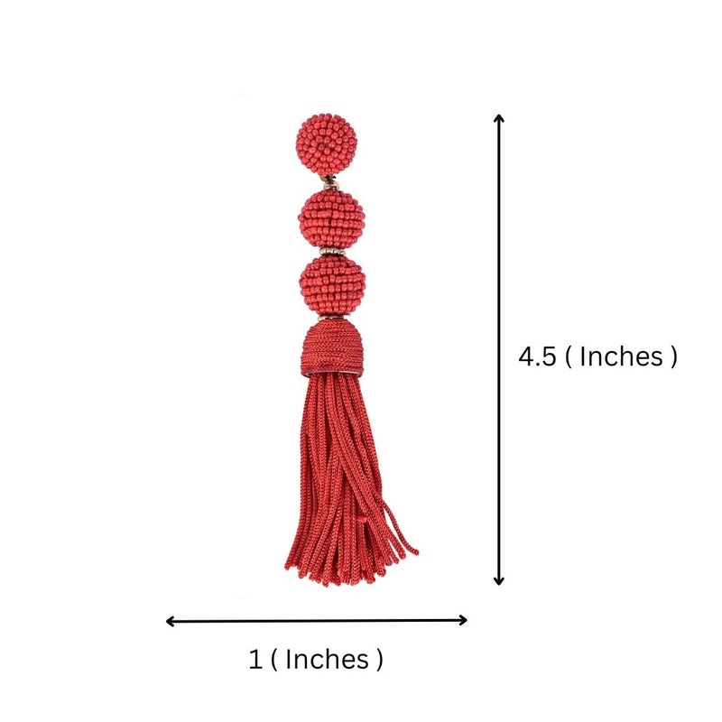 Elegant Red Beaded Tassel Earrings | Verified Sustainable by Brown Living™