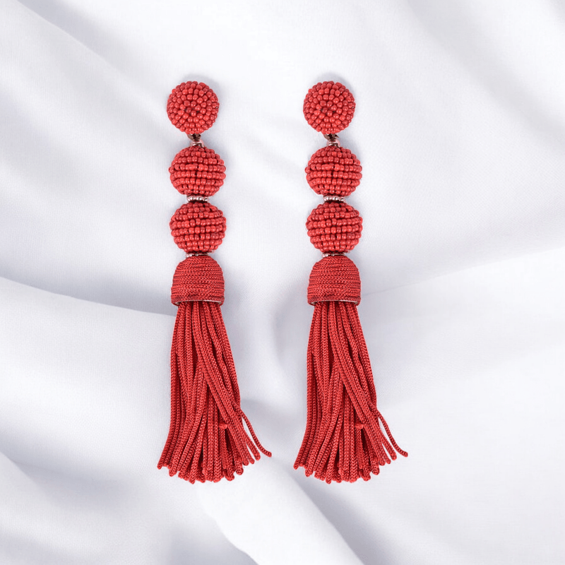 Elegant Red Beaded Tassel Earrings | Verified Sustainable by Brown Living™