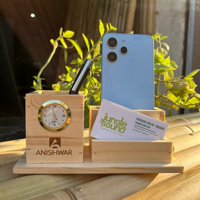 Elegant Wooden Pen Stand with Clock – Desk Organizer for Home & Office – Desk Organizers on Brown Living™. SKU: BL - JB - 01. Img 1.