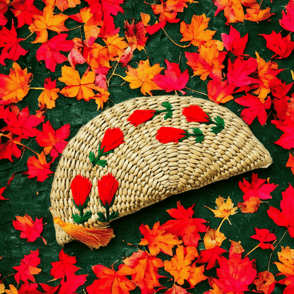 Ethnic Red Purse – Handwoven Kauna Grass | Verified Sustainable by Brown Living™