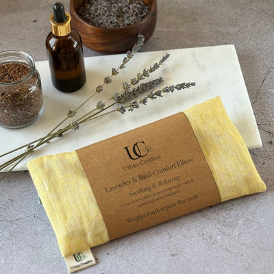 Eye Pillow - Lavender & Basil (weighted with organic flax seeds), Comfort Pillow – Eye Pillow on Brown Living™. SKU: LBP_Yellow. Img 4.