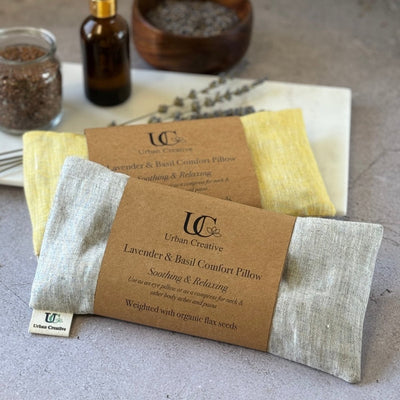 Eye Pillow - Lavender & Basil (weighted with organic flax seeds), Comfort Pillow – Eye Pillow on Brown Living™. SKU: LBP_white. Img 3.