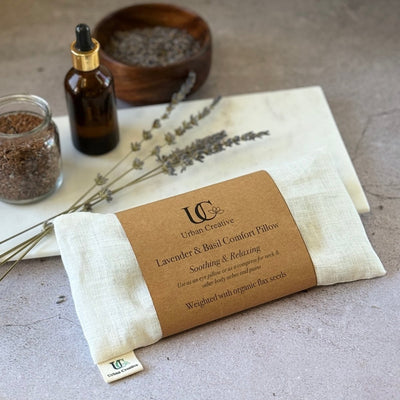 Eye Pillow - Lavender & Basil (weighted with organic flax seeds), Comfort Pillow – Eye Pillow on Brown Living™. SKU: LBP_white. Img 6.