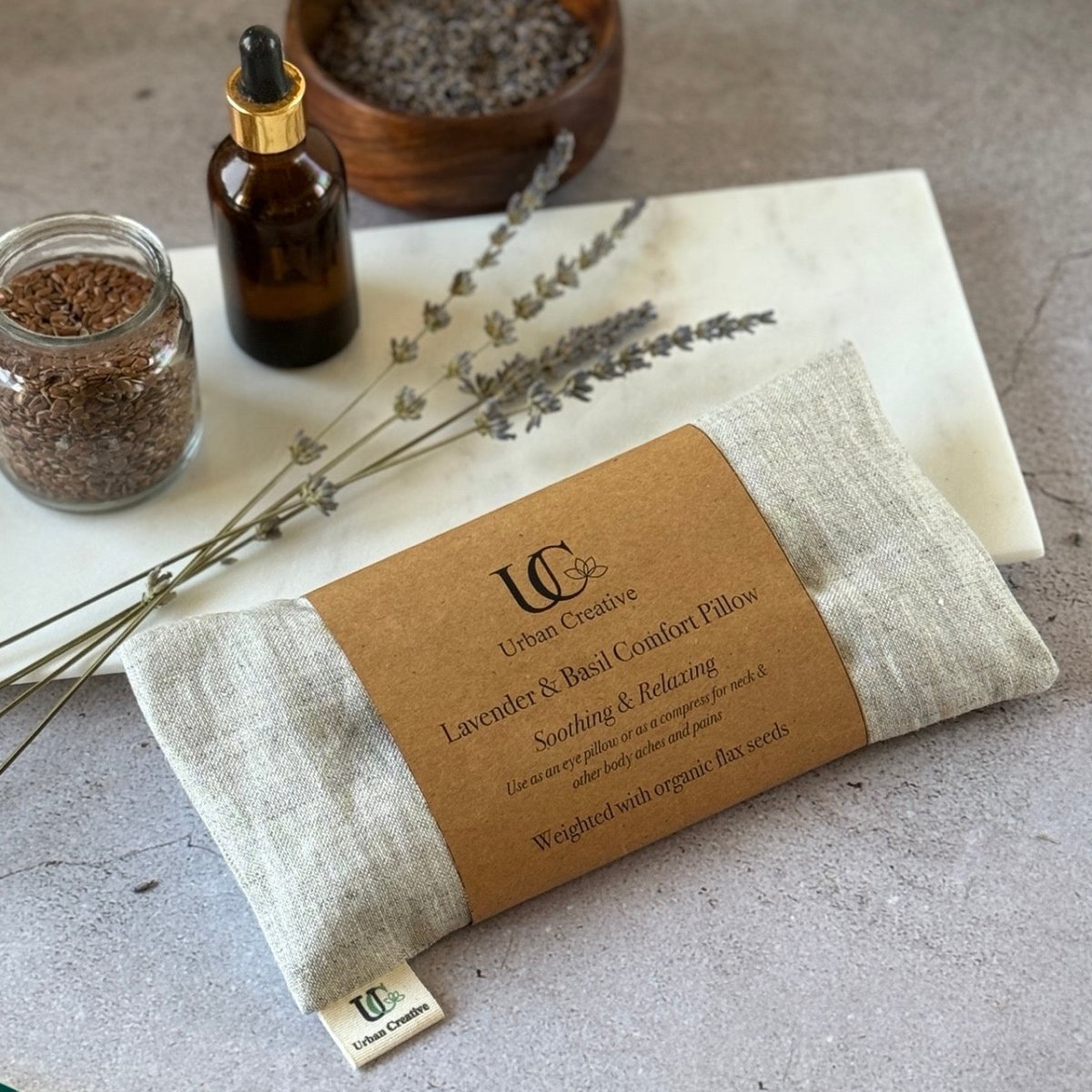 Eye Pillow - Lavender & Basil (weighted with organic flax seeds), Comfort Pillow | Verified Sustainable by Brown Living™