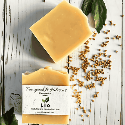 Fenugreek Hibiscus Shampoo Bar with Cocoa & Coconut Milk – Hair Shampoo Bar on Brown Living™. SKU: S20002. Img 1.