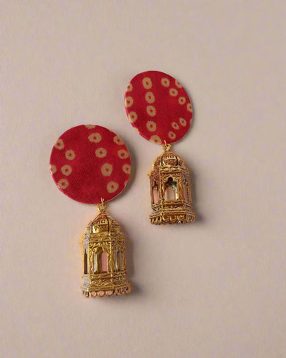 Festive Red Bandhani Jhumkas – Womens earrings by The serene by Rainvas available on Brown Living™. . SKU: RVS - SER - EAR - 08. Img 3.