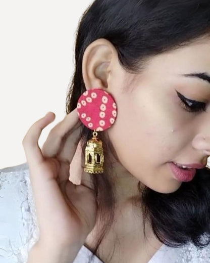 Festive Red Bandhani Jhumkas – Womens earrings by The serene by Rainvas available on Brown Living™. . SKU: RVS - SER - EAR - 08. Img 2.