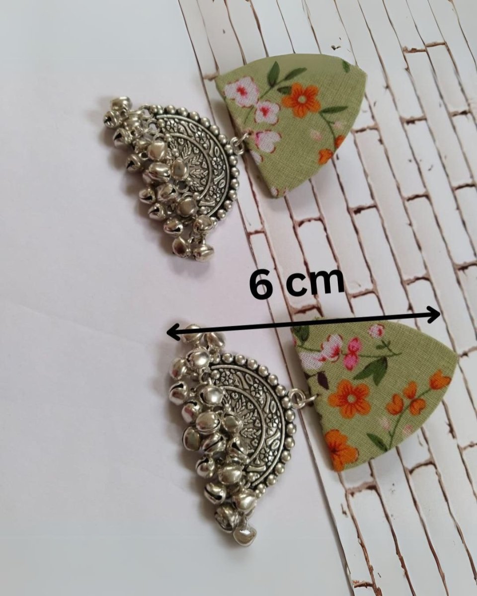 Floral Green Elegant Fabric Earrings – Womens earrings by The serene by Rainvas available on Brown Living™. . SKU: RVS - SER - EAR - 107. Img 6.