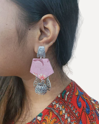 Floral Print Earrings in Purple for Everyday Artistry – Womens earrings by The serene by Rainvas available on Brown Living™. . SKU: RVS - SER - EAR - 91. Img 2.