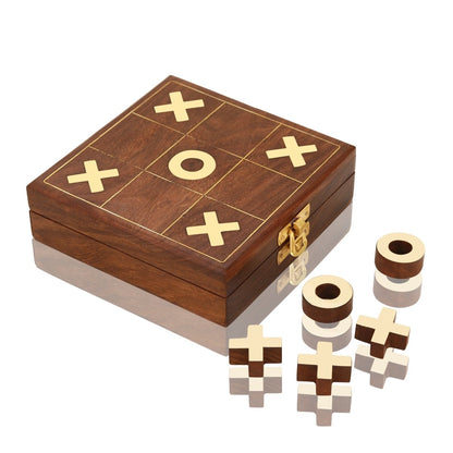 Foldable Sheesham Wood Tic Tac Toe with Brass Coins | Verified Sustainable by Brown Living™