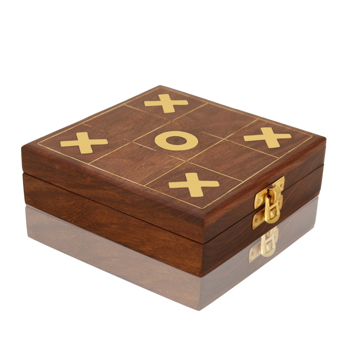 Foldable Sheesham Wood Tic Tac Toe with Brass Coins | Verified Sustainable by Brown Living™