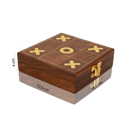 Foldable Sheesham Wood Tic Tac Toe with Brass Coins | Verified Sustainable by Brown Living™