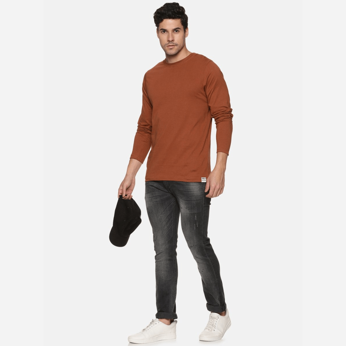 Full Sleeve Mens Organic Crew Neck Tshirt | Earthy Brown | Verified Sustainable by Brown Living™