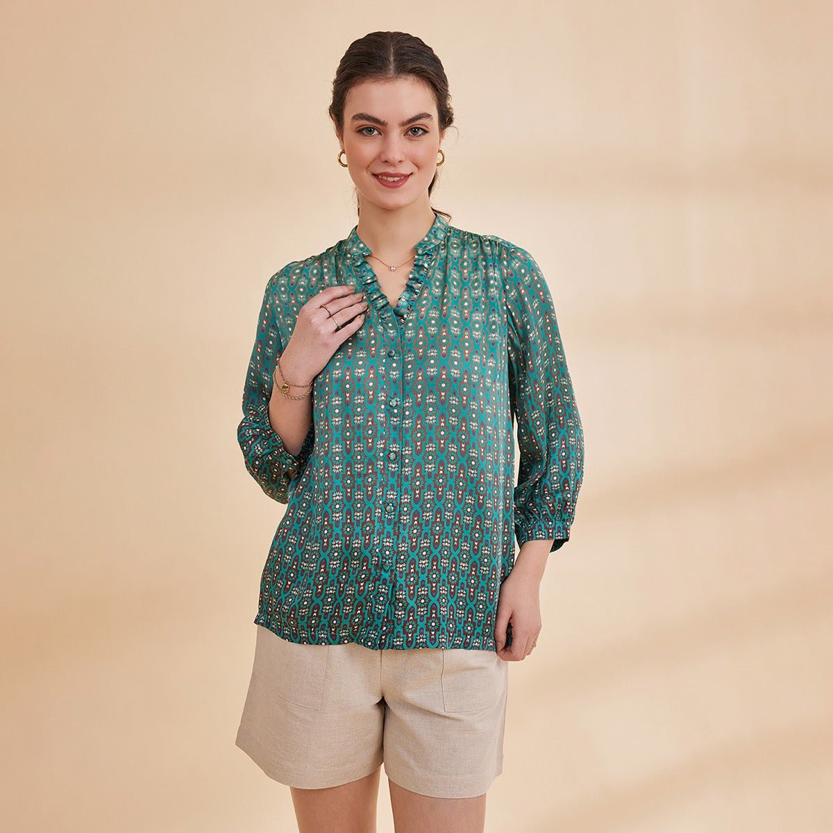 Gazelle - Green Ombre Printed Satin Shirt | Verified Sustainable by Brown Living™