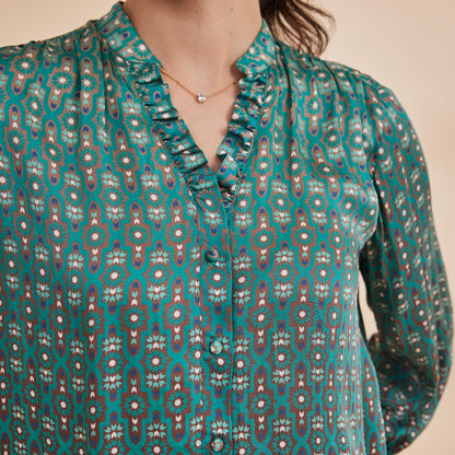 Gazelle - Green Ombre Printed Satin Shirt | Verified Sustainable by Brown Living™