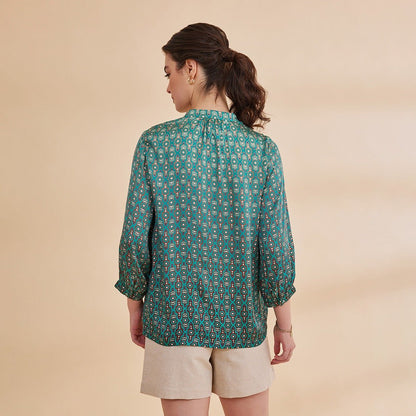 Gazelle - Green Ombre Printed Satin Shirt | Verified Sustainable by Brown Living™