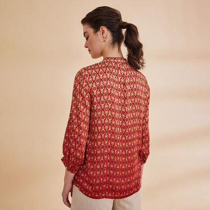 Gazelle - Red Ombre Printed Satin Shirt | Verified Sustainable by Brown Living™