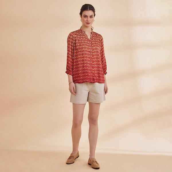 Gazelle - Red Ombre Printed Satin Shirt | Verified Sustainable by Brown Living™