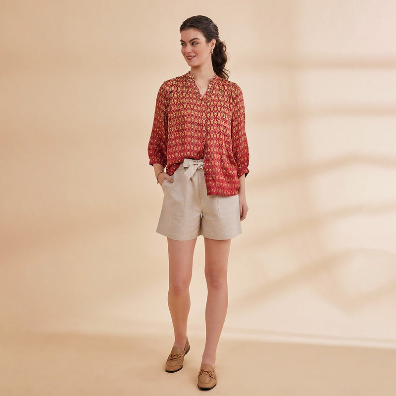 Gazelle - Red Ombre Printed Satin Shirt | Verified Sustainable by Brown Living™