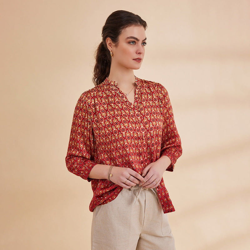 Gazelle - Red Ombre Printed Satin Shirt | Verified Sustainable by Brown Living™